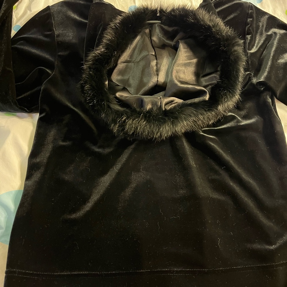 Jasmine Black Velvet Teddy Jacket with Genuine Fur Trim Upscale Loungeware - Picture 3 of 15